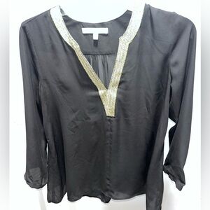 Elegant Black Blouse with Gold Trim